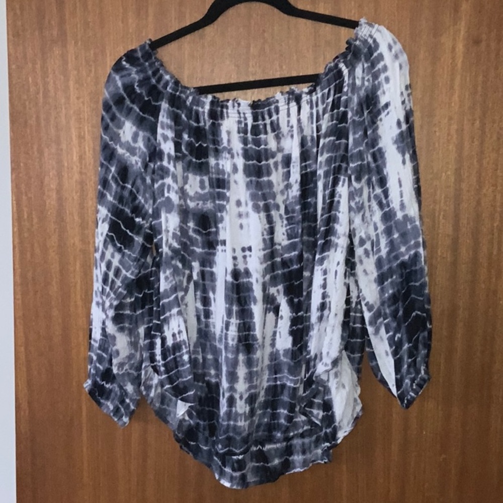 Navy tie-dyed off shoulder blouse